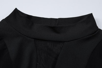 Long sleeve crewneck mesh patchwork bodysuit  | Festival Outfits Women