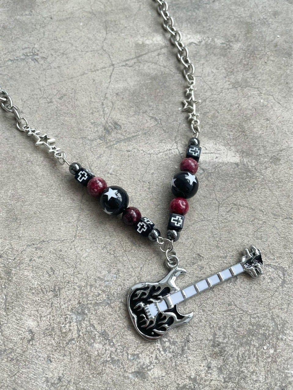 Guitar pendant metal chain beaded necklace  | Festival Outfits Women