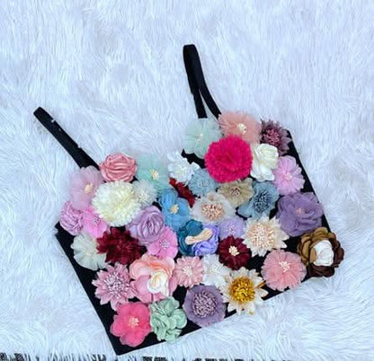 Flower applique v neck button contrast cami top  | Festival Outfits Women
