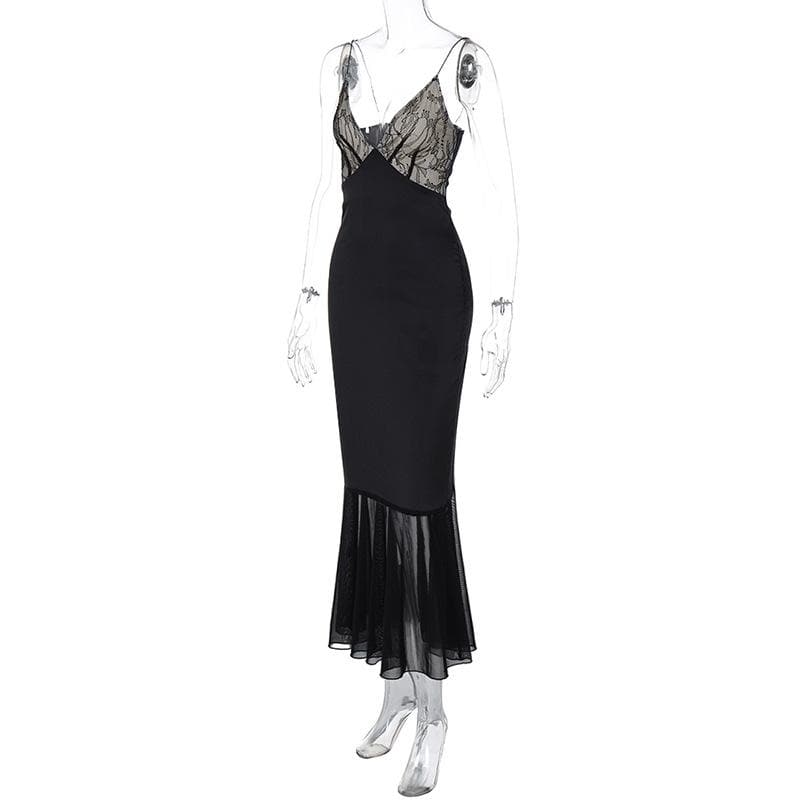 Lace patchwork contrast ruched v neck backless midi dress  | Festival Outfits Women