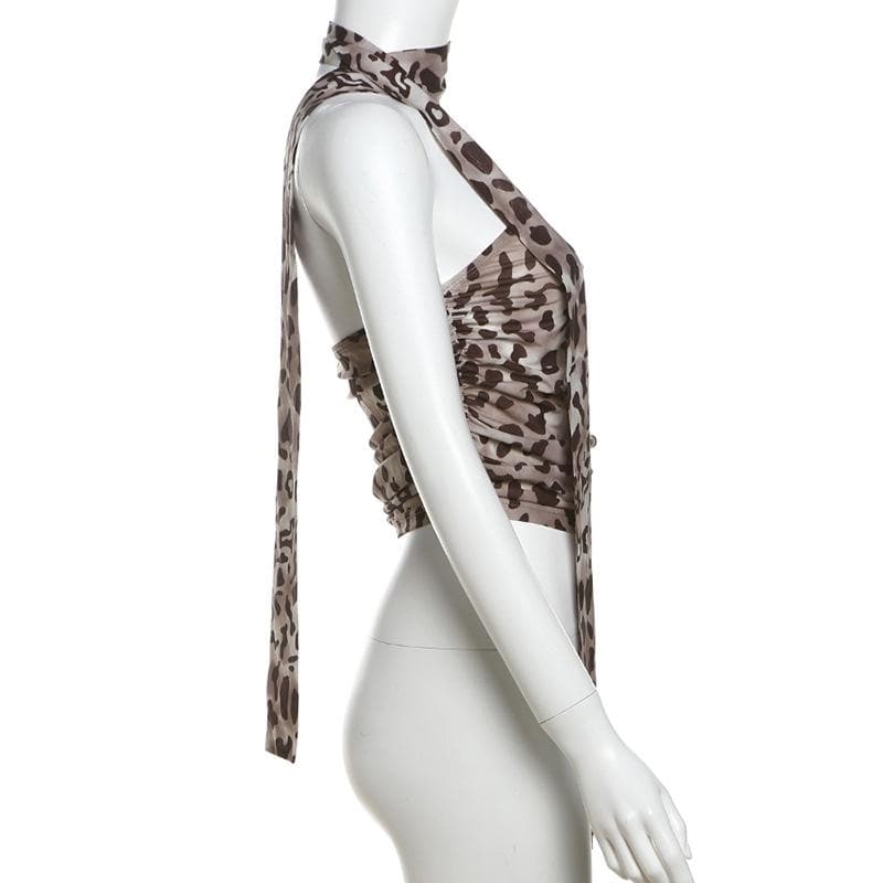 Leopard print ruched scarf tube top  | Festival Outfits Women  | Cheetah Print Top