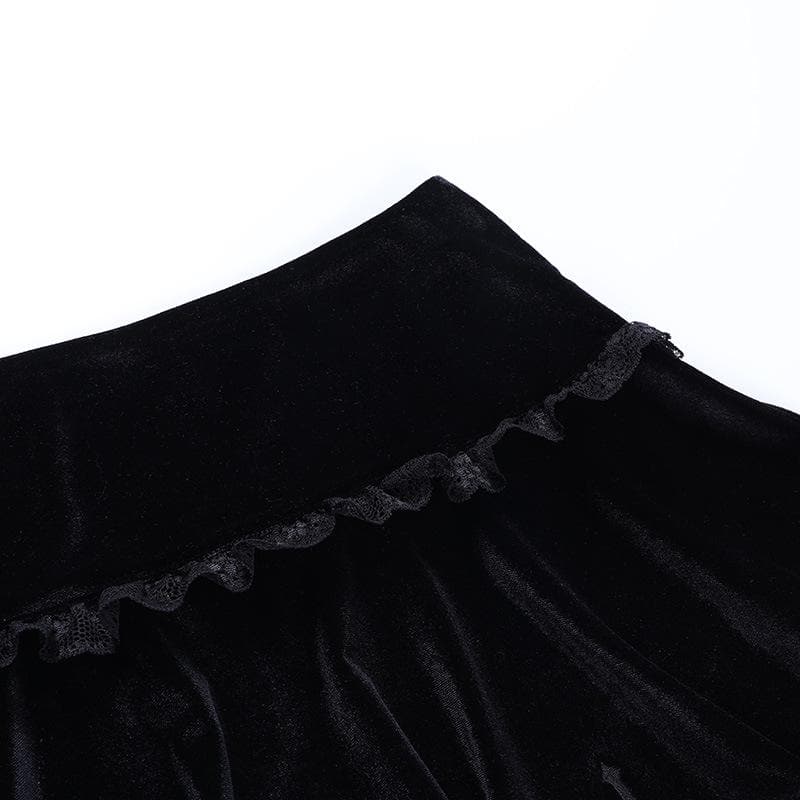 Solid A line lace hem spider web pattern mini skirt