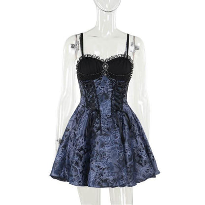 Sweetheart neck beaded smocked lace up cami mini dress  | Festival Outfits Women
