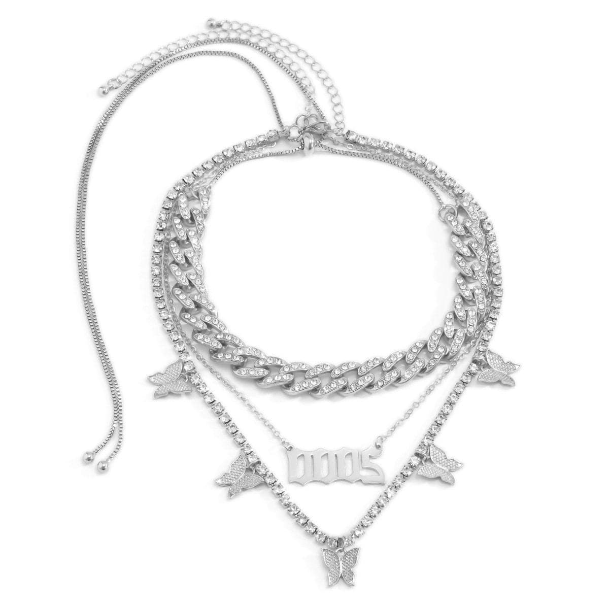 Layered butterfly decor rhinestone necklace  | Festival Outfits Women