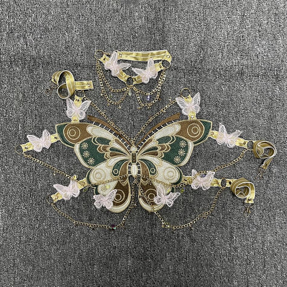 Butterfly embroidery metal chain halter top with choker  | Festival Outfits Women