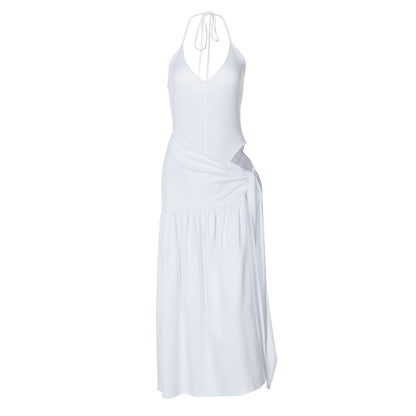 Halter v neck knotted slit maxi skirt set  | Festival Outfits Women
