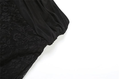 Lace mesh patchwork ruched ruffle midi skirt  | Festival Outfits Women