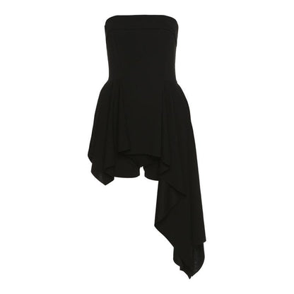Irregular pleated off shoulder solid backless tube dress