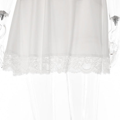 Lace hem solid cap sleeve zip-up ruched lace up mini dress