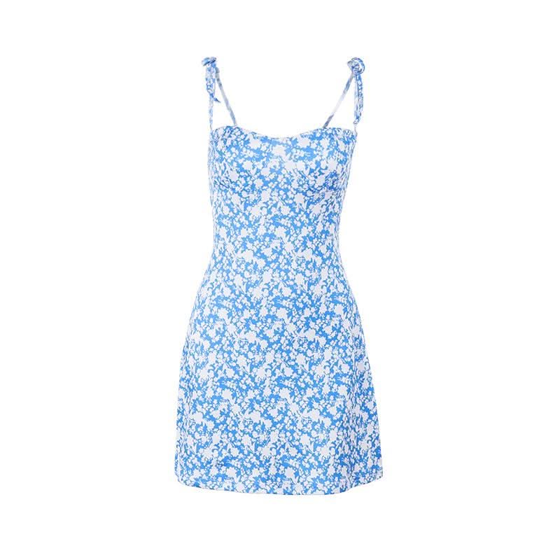 Self tie flower print backless cami mini dress  | Festival Outfits Women