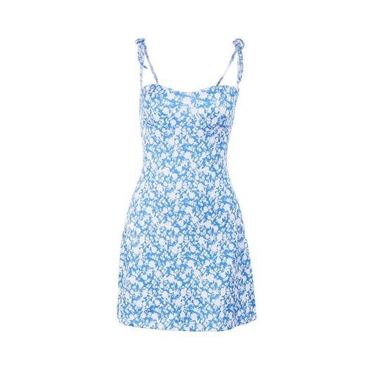 Self tie flower print backless cami mini dress  | Festival Outfits Women