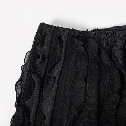 Textured self tie solid backless ruffle maxi skirt set