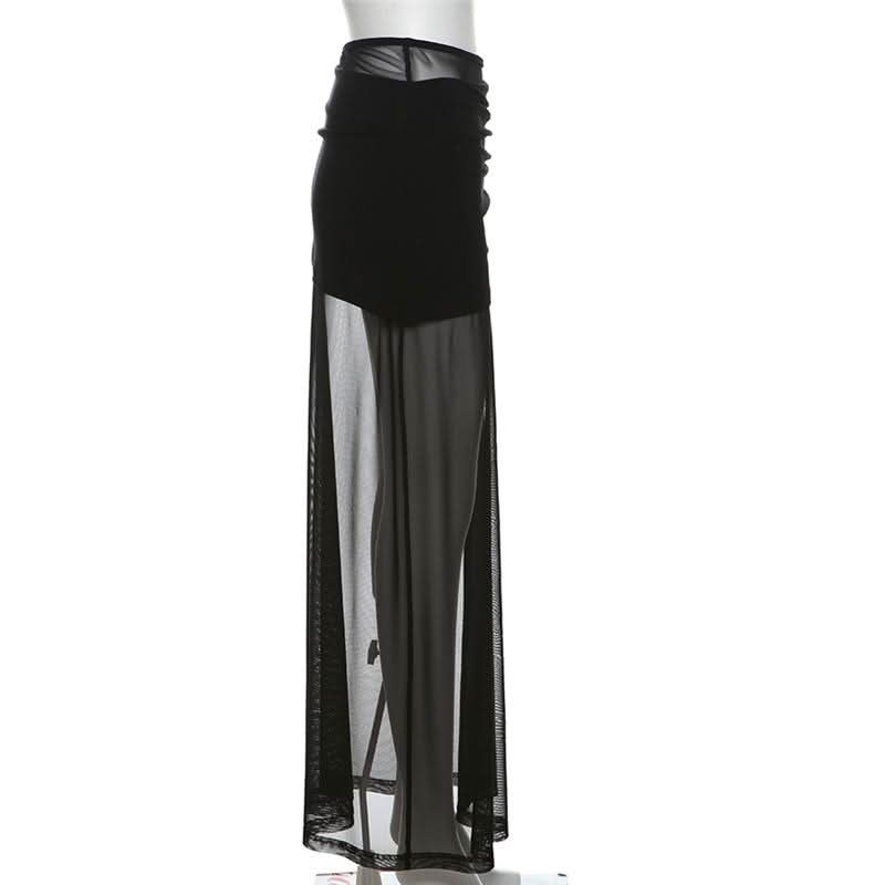 Ruched mesh solid maxi dress  | Festival Outfits Women