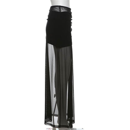 Ruched mesh solid maxi dress  | Festival Outfits Women