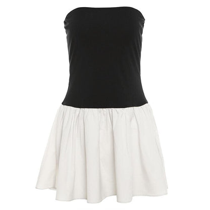 Ruched backless contrast sleeveless tube mini dress  | Festival Outfits Women
