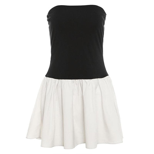 Ruched backless contrast sleeveless tube mini dress  | Festival Outfits Women