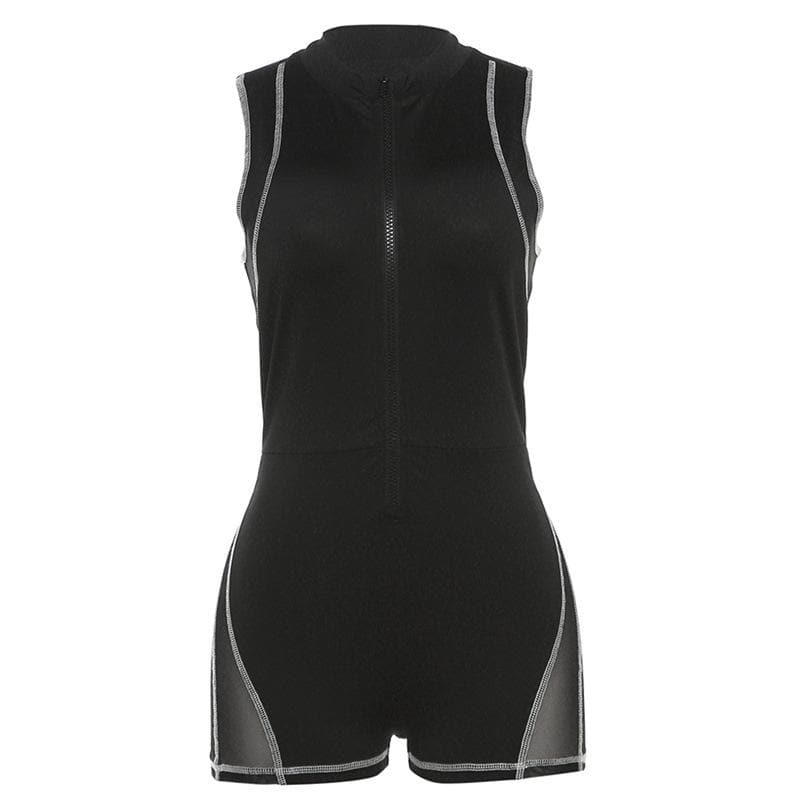 High neck stitch zip-up tank romper  | Festival Outfits Women