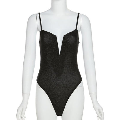Deep v neck glitter cami bodysuit