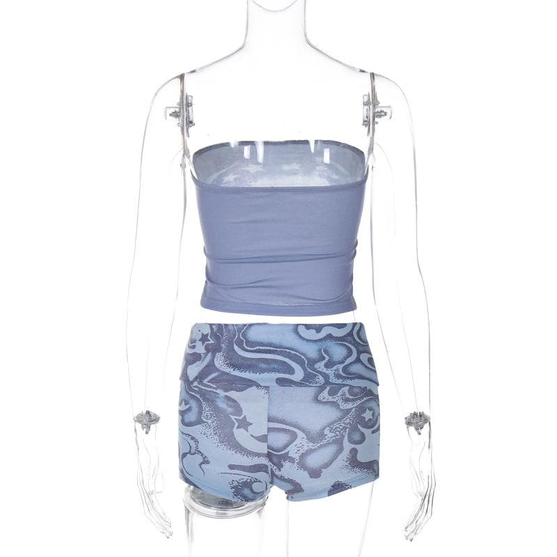 Abstract print backless contrast tube pant set  | Festival Outfits Women