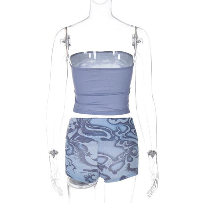 Abstract print backless contrast tube pant set  | Festival Outfits Women