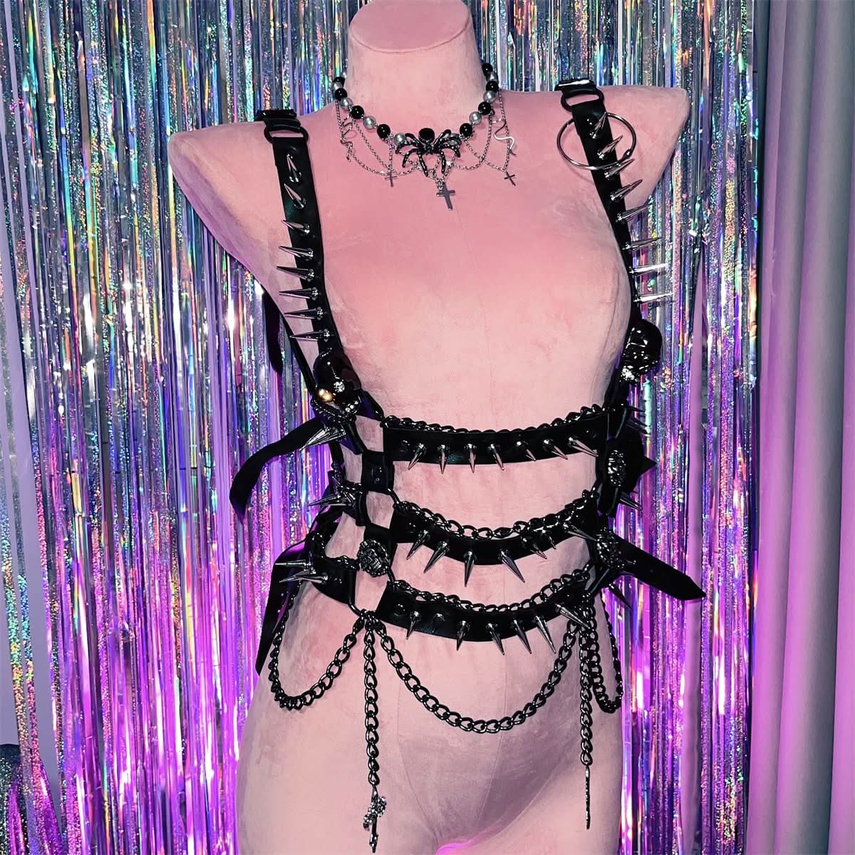 PU leather rivet applique metal chain o ring tube top  | Festival Outfits Women