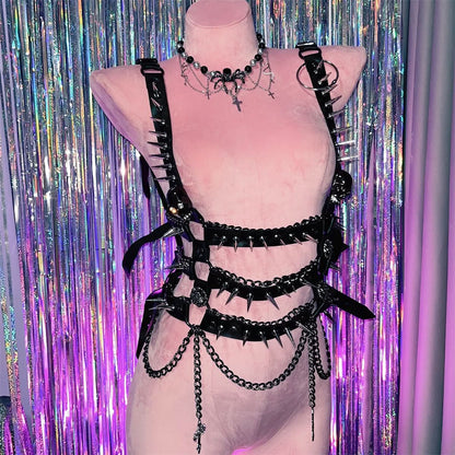 PU leather rivet applique metal chain o ring tube top  | Festival Outfits Women