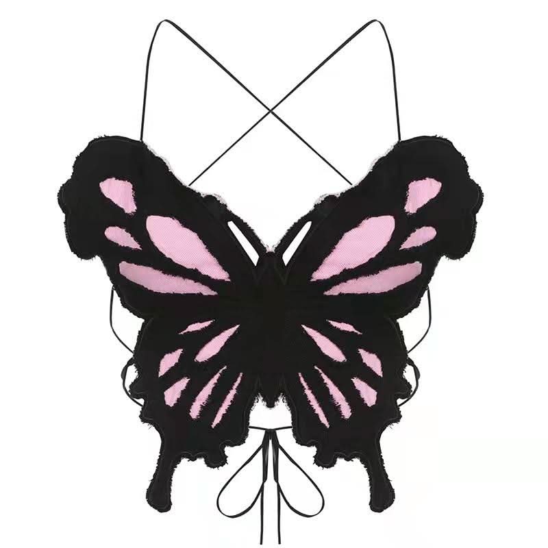 Butterfly pattern backless corss back cami top  | Festival Outfits Women