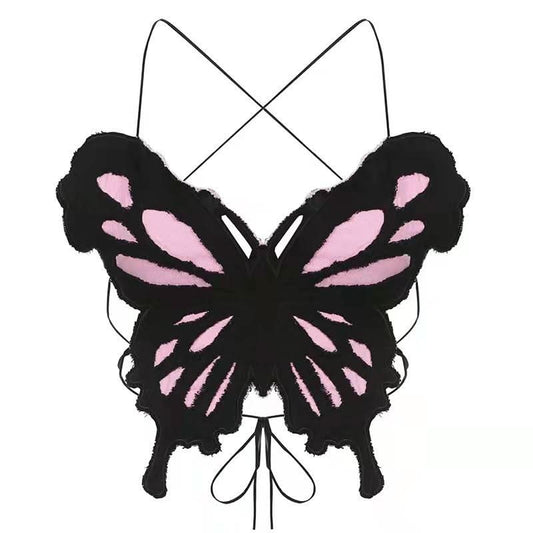 Butterfly pattern backless corss back cami top  | Festival Outfits Women