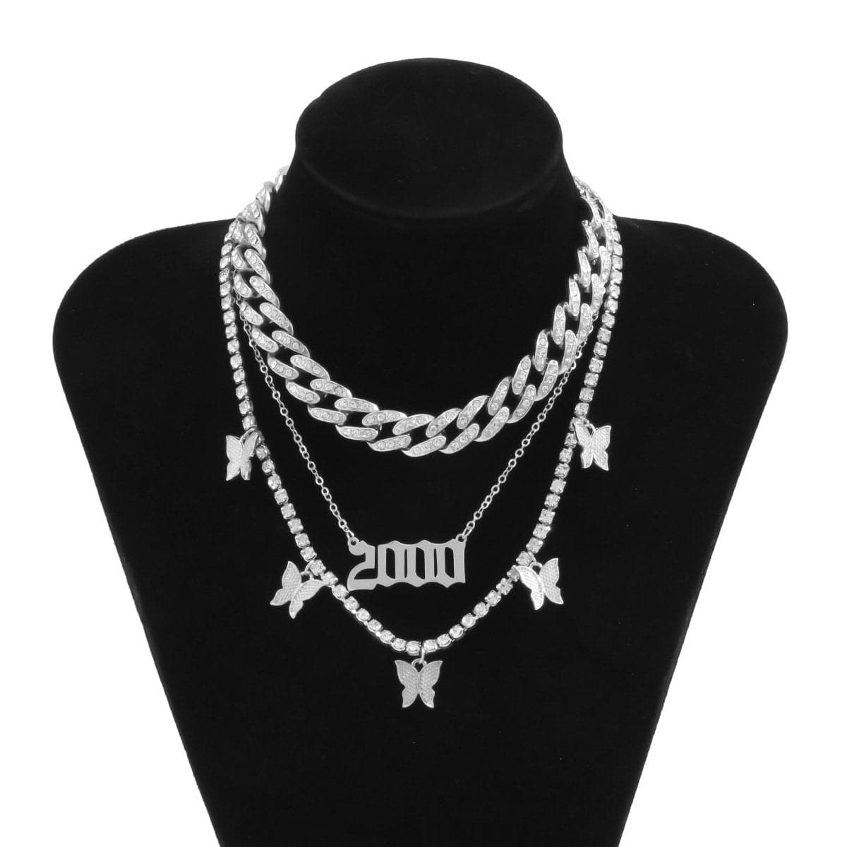 Layered butterfly decor rhinestone necklace  | Festival Outfits Women