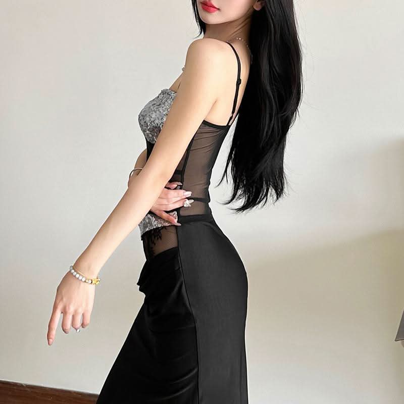 Glitter v neck mesh backless cami top  | Festival Outfits Women
