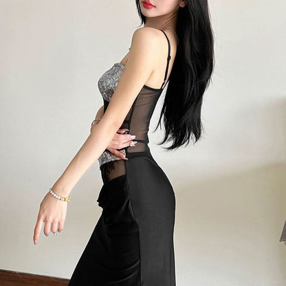 Glitter v neck mesh backless cami top  | Festival Outfits Women