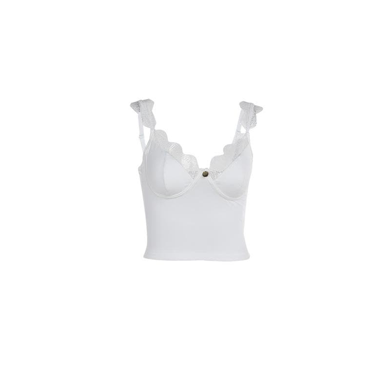 V neck lace hem flower applique cami top  | Festival Outfits Women