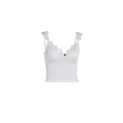 V neck lace hem flower applique cami top  | Festival Outfits Women