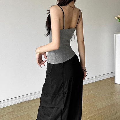 Ribbed lace hem button cami top  | Festival Outfits Women