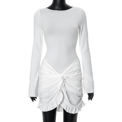Long sleeve crewneck ruched mini dress  | Festival Outfits Women