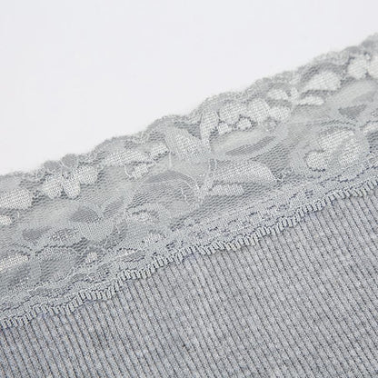 Long sleeve off shoulder ribbed heart pattern lace hem top  | Festival Outfits Women