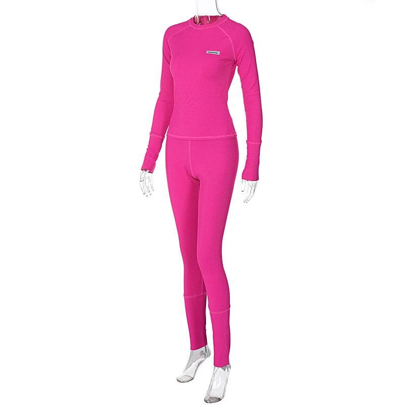 Ribbed solid long sleeve stitch crewneck pant set  | Festival Outfits Women