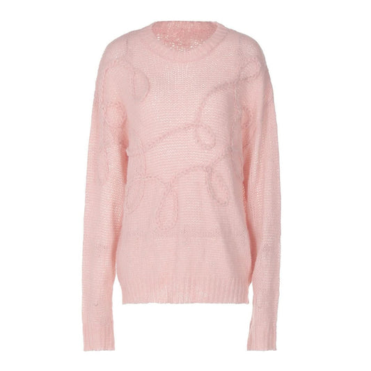 Crewneck long sleeve knitted abstract pattern top  | Festival Outfits Women