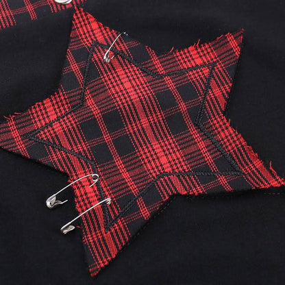 Square neck hollow out star print plaid cami cut out top  | Festival Outfits Women