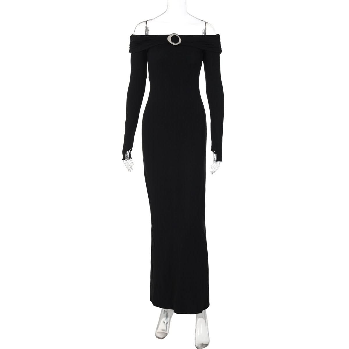 Off shoulder long sleeve slit o ring maxi dress  | Festival Outfits Women