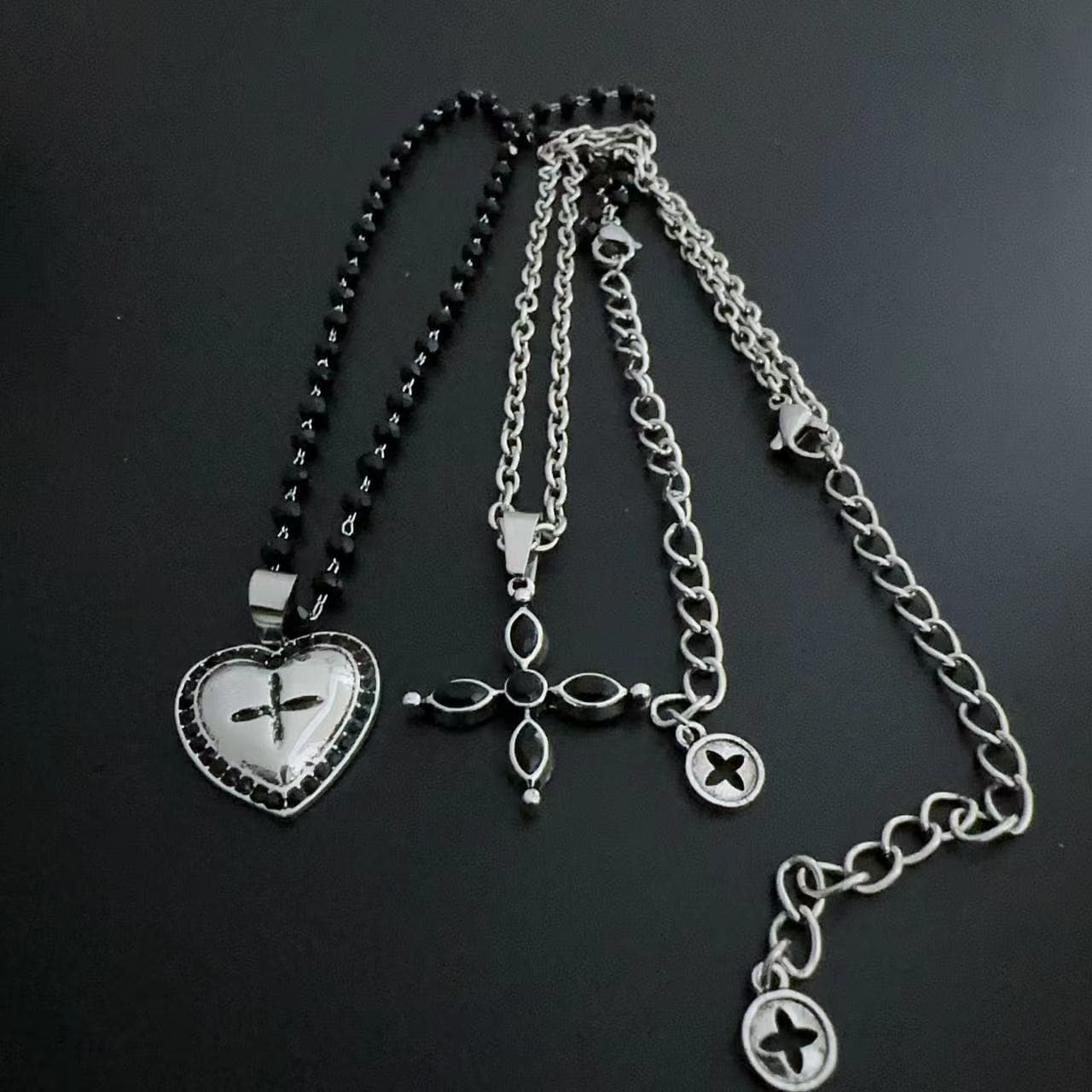 Heart cross beaded 2 pcs necklace  | Festival Outfits Women