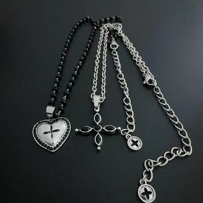 Heart cross beaded 2 pcs necklace  | Festival Outfits Women