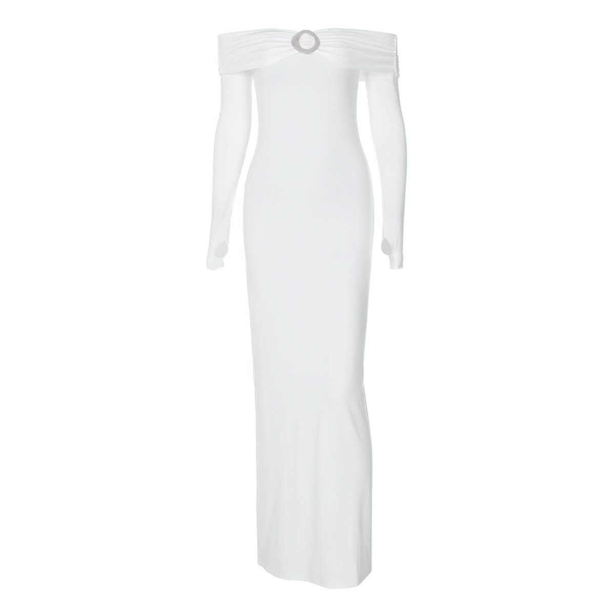 Off shoulder long sleeve slit o ring maxi dress  | Festival Outfits Women