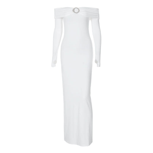 Off shoulder long sleeve slit o ring maxi dress  | Festival Outfits Women