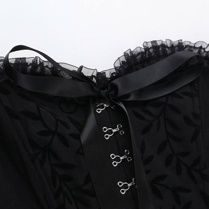 Sweetheart neck lace hem ruffle button mini dress  | Festival Outfits Women