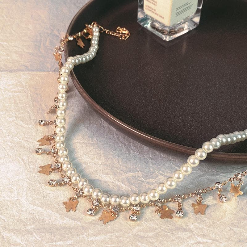 Faux pearl layered tassels choker necklace  | Festival Outfits Women