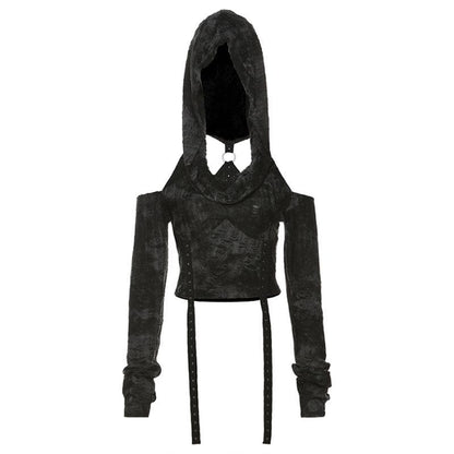 Long sleeve hoodie off shoulder buckle crop top  | Festival Outfits Women