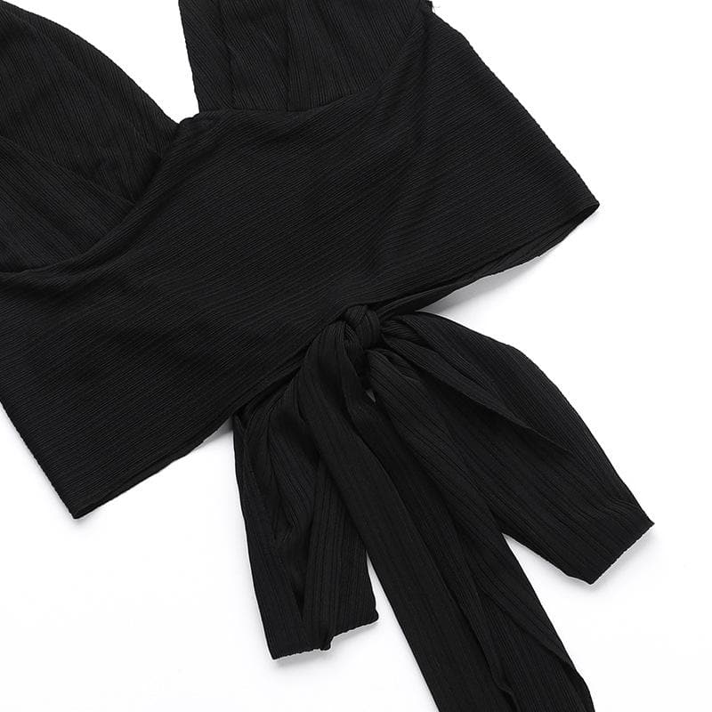Halter v neck knotted backless maxi skirt set  | Festival Outfits Women