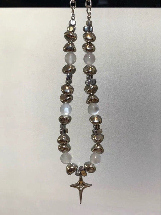 Beaded faux pearl metal chain necklace  | Festival Outfits Women