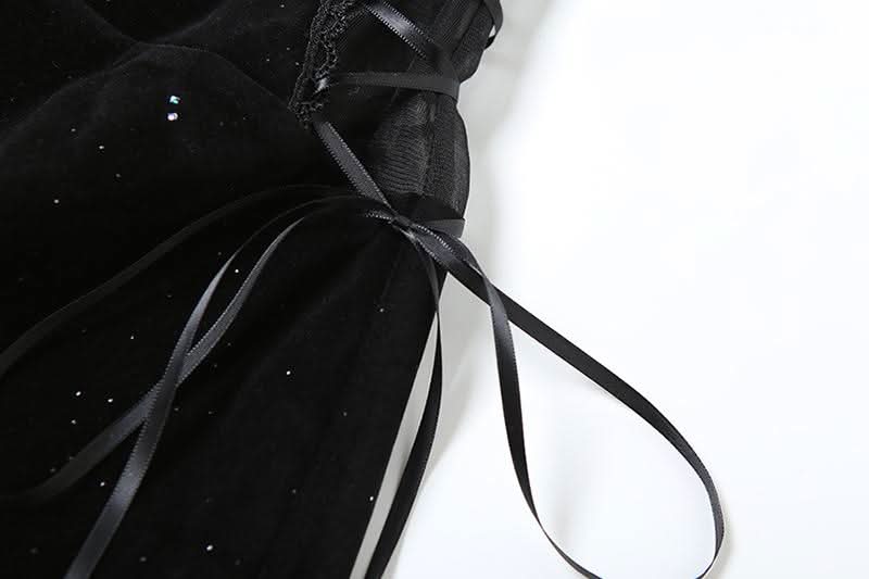 Sweetheart neck velvet lace up mesh beaded mini dress  | Festival Outfits Women